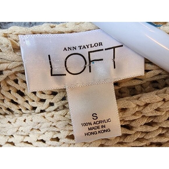 LOFT Women's Short Sleeve V Neck Pullover Sweater Open Knit Acrylic Beige Size S - Picture 5 of 10